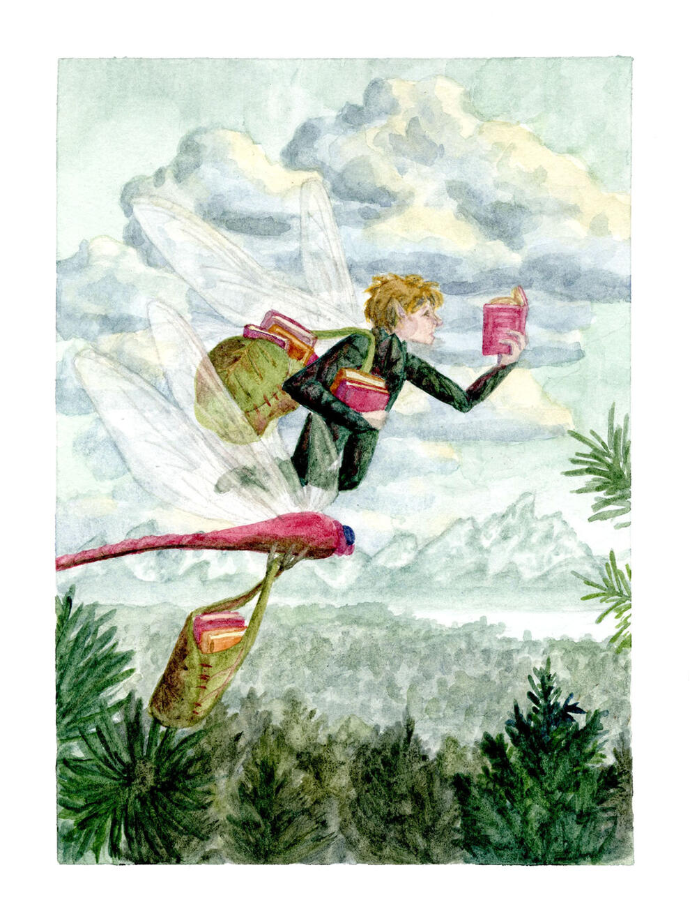 Dragonfly Fairy watercolor on paper 7"x5"