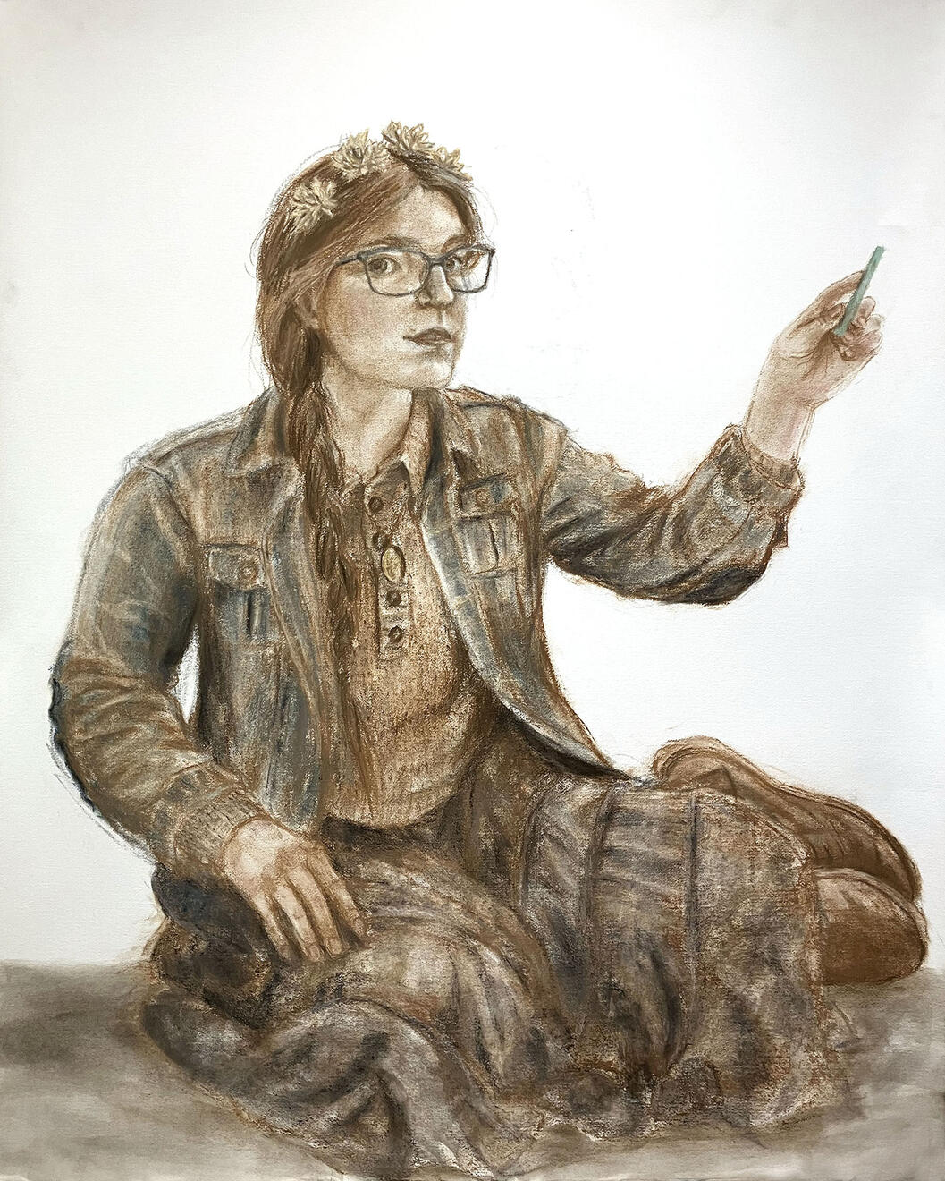 Self Portrait in Chalk chalk pastel on paper 4'x3'