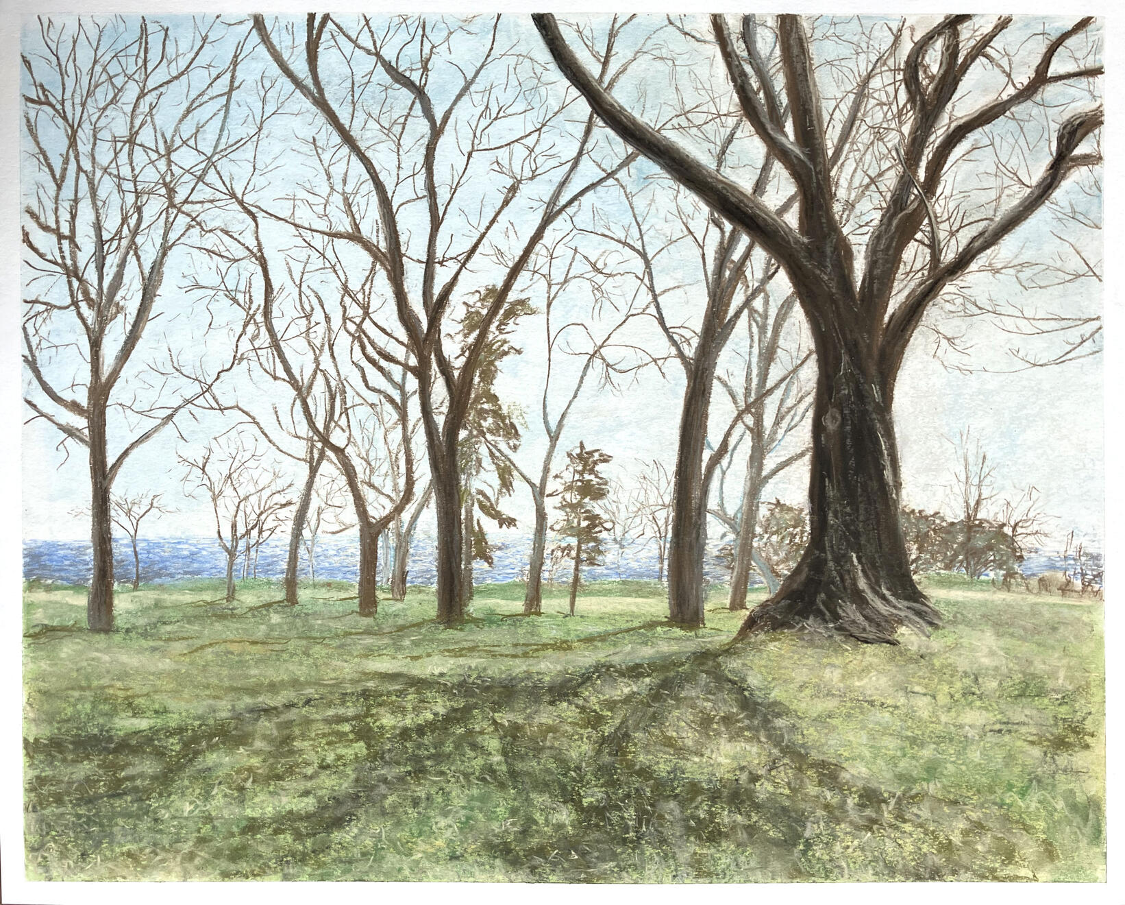 Plein Air in McKinley Park chalk pastel on paper 19&quot;x24&quot;