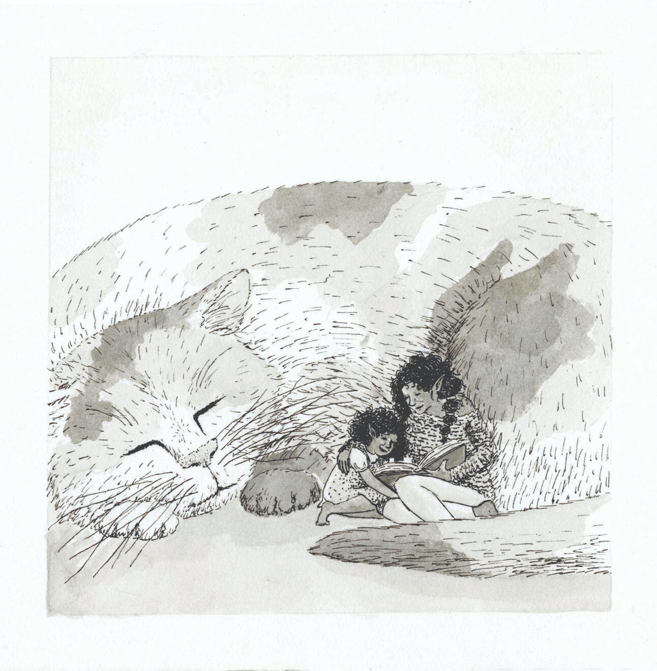 Cat Fairy ink on illustration board 5&quot;x5&quot;