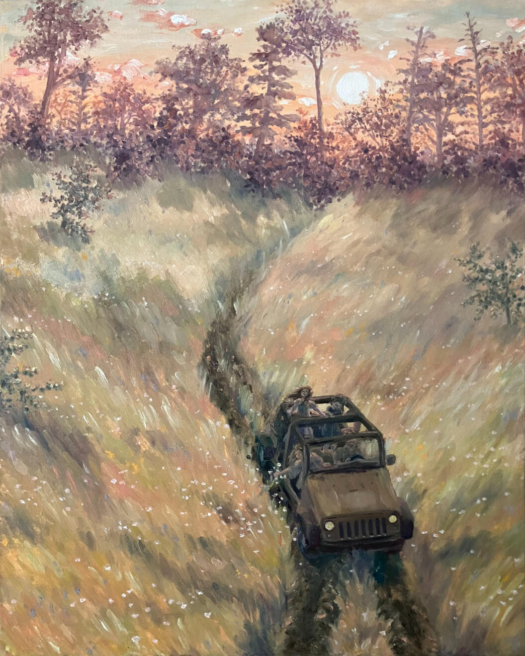 Sunset Jeep Ride oil on canvas 20&quot;x16&quot;