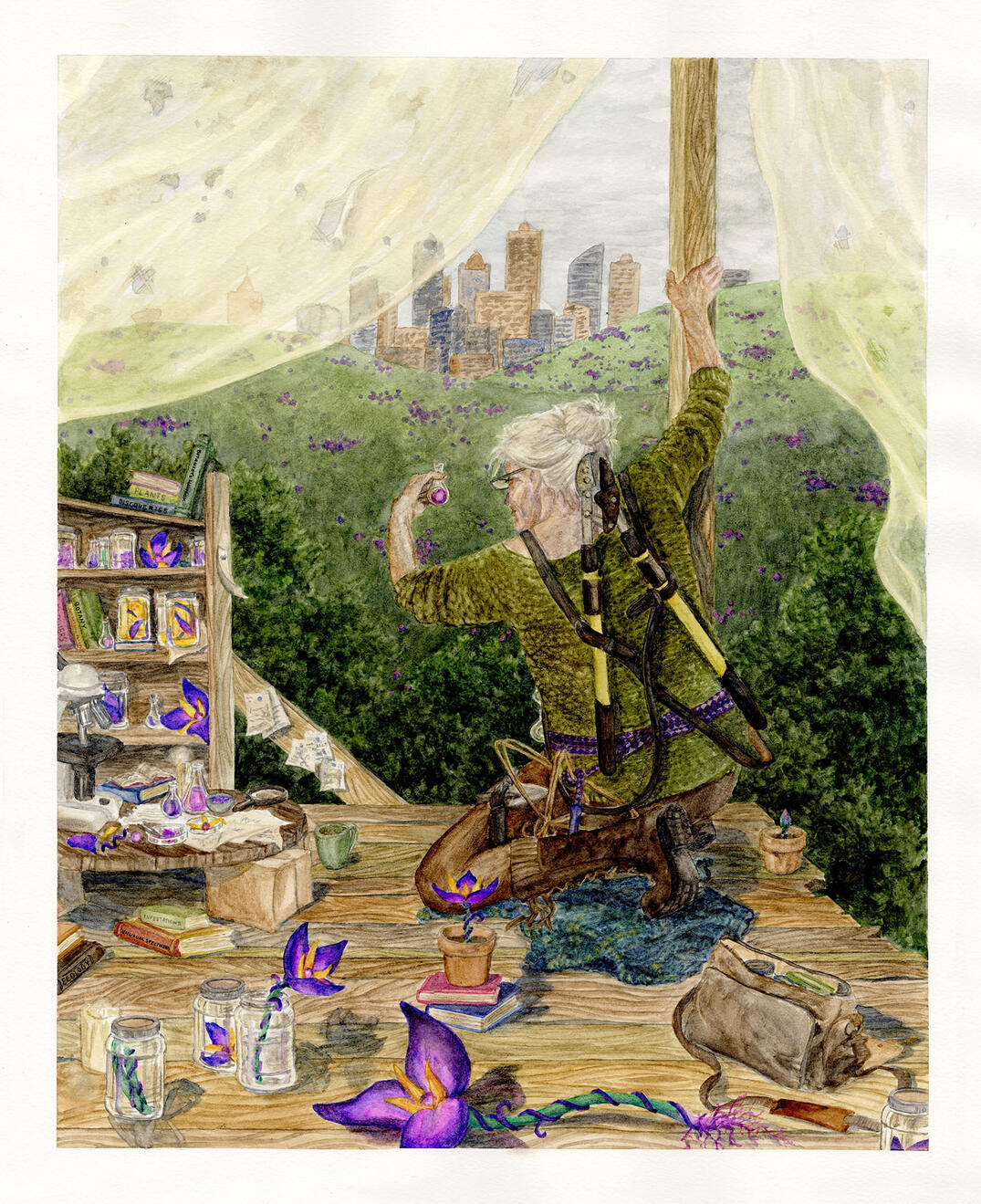 The Botanist in the Apocalypse watercolor on paper 20"x16"