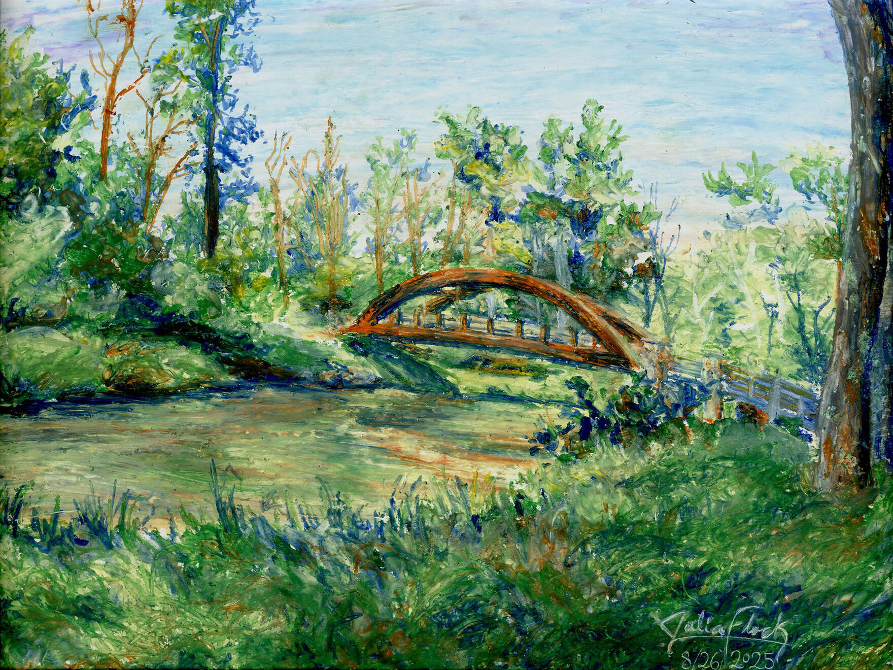 Perfect Morning by the River oil pastel on paper 9"x12"