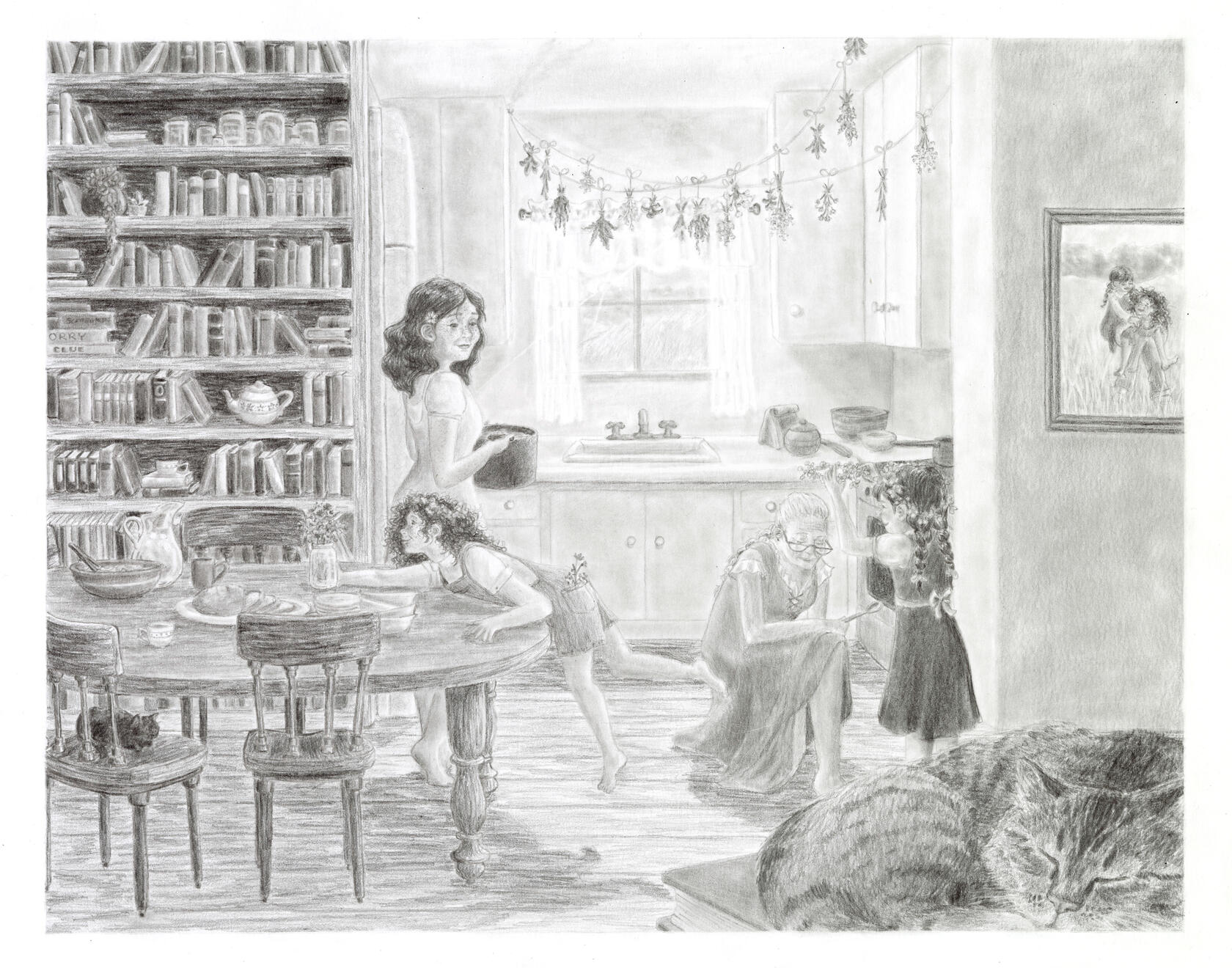 Dinner at Grandmother&#39;s graphite on paper 11&quot;x14&quot;