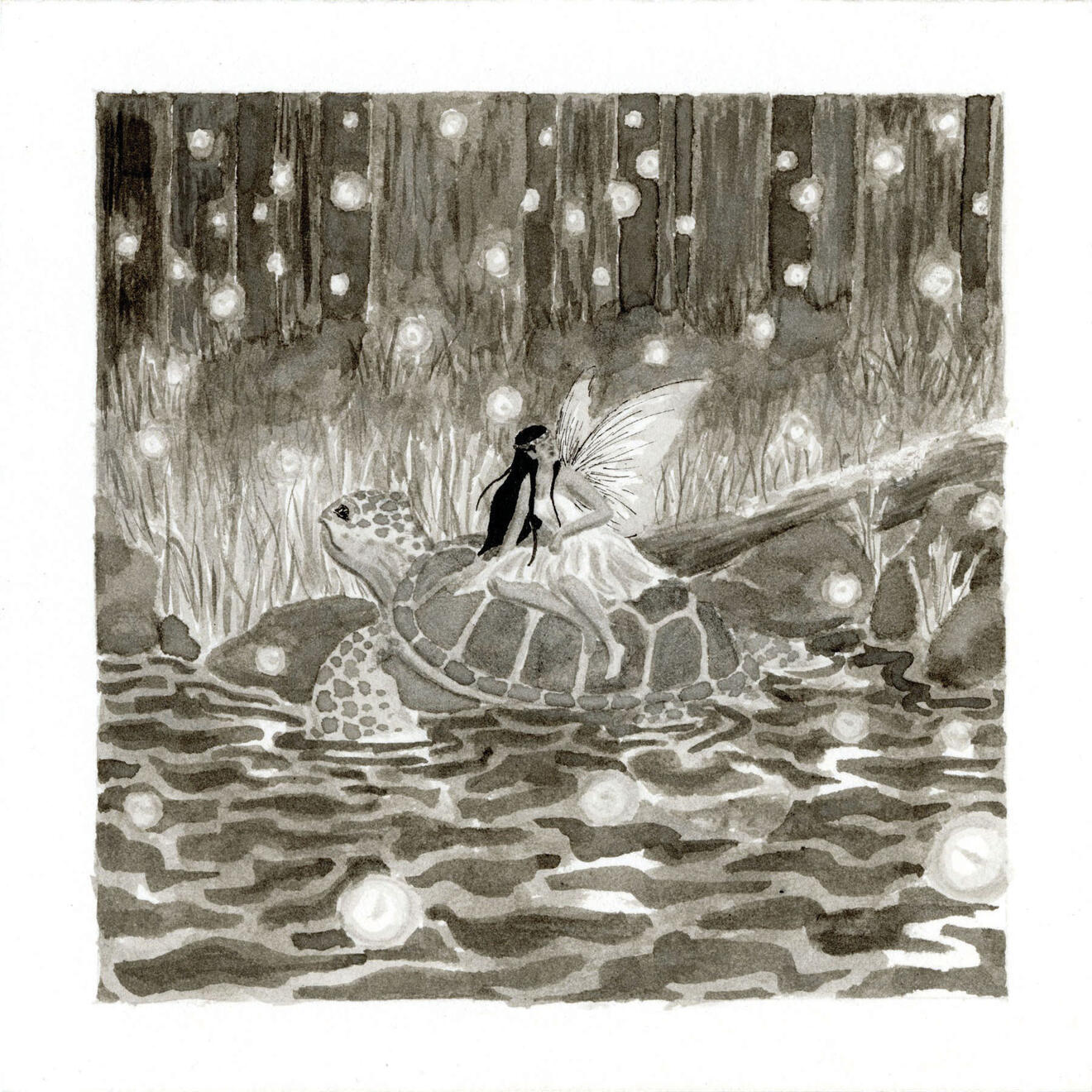 Turtle Fairy ink on illustration board 5"x5"