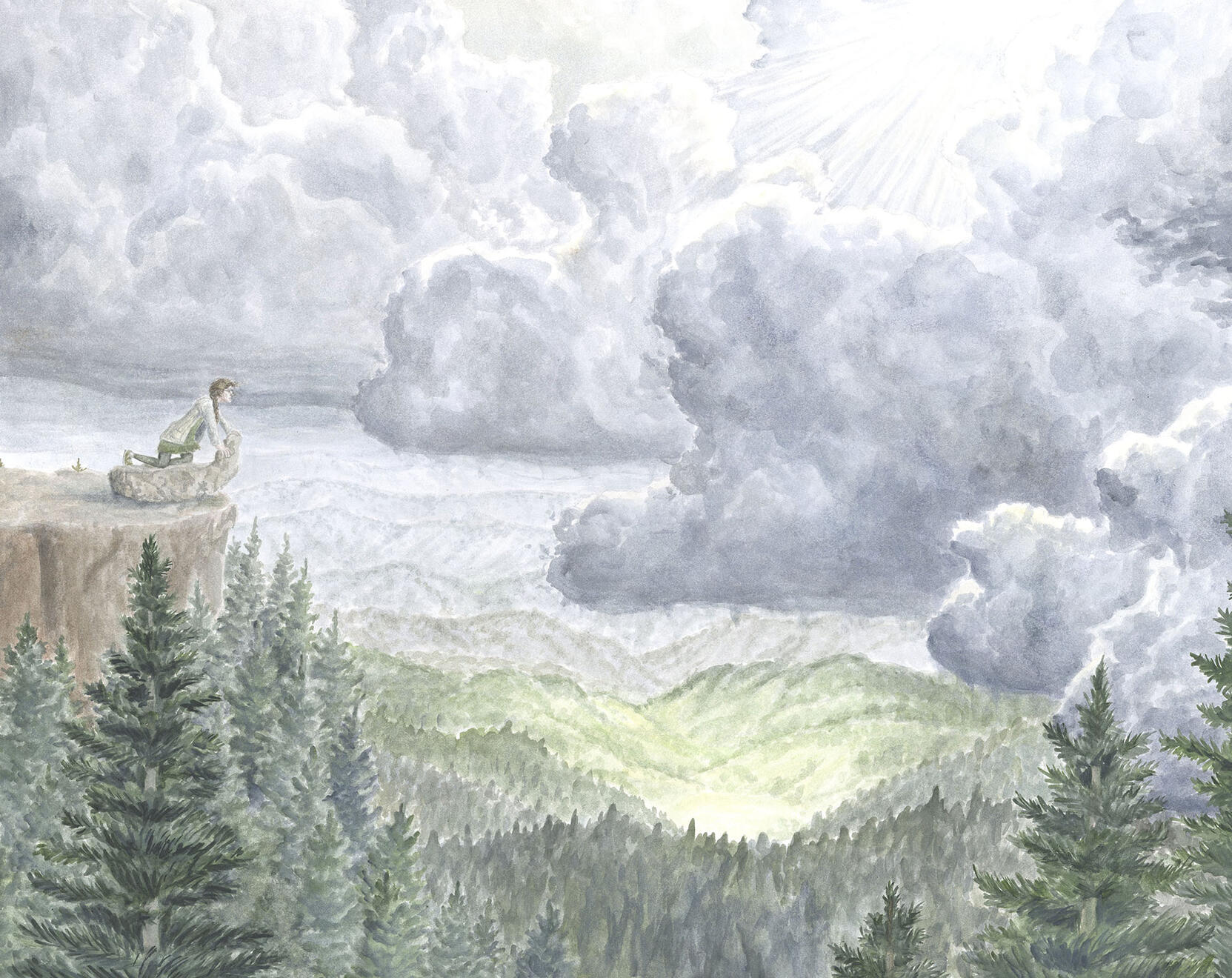 Between the Landmarks watercolor on illustration board 18"x24"