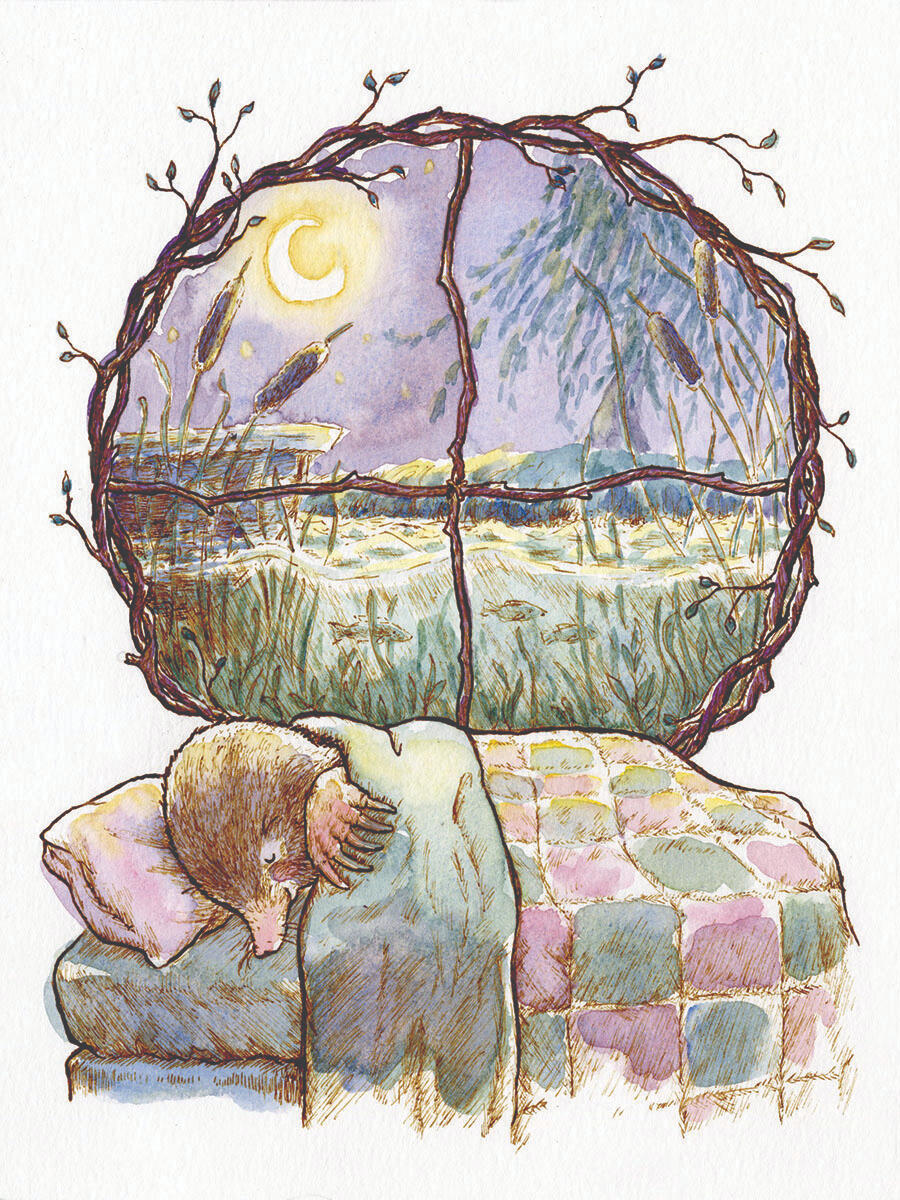 Water Lapping at the Window, Watercolor and Ink, 2025. For Kenneth Grahame's The Wind in the Willows.