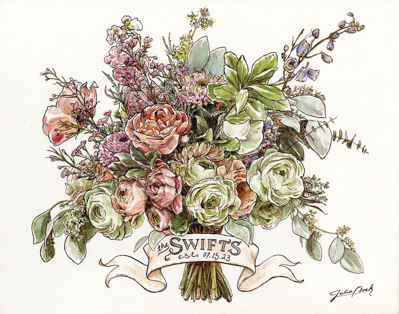 Wedding Bouquet, Watercolor and Ink, 2025.