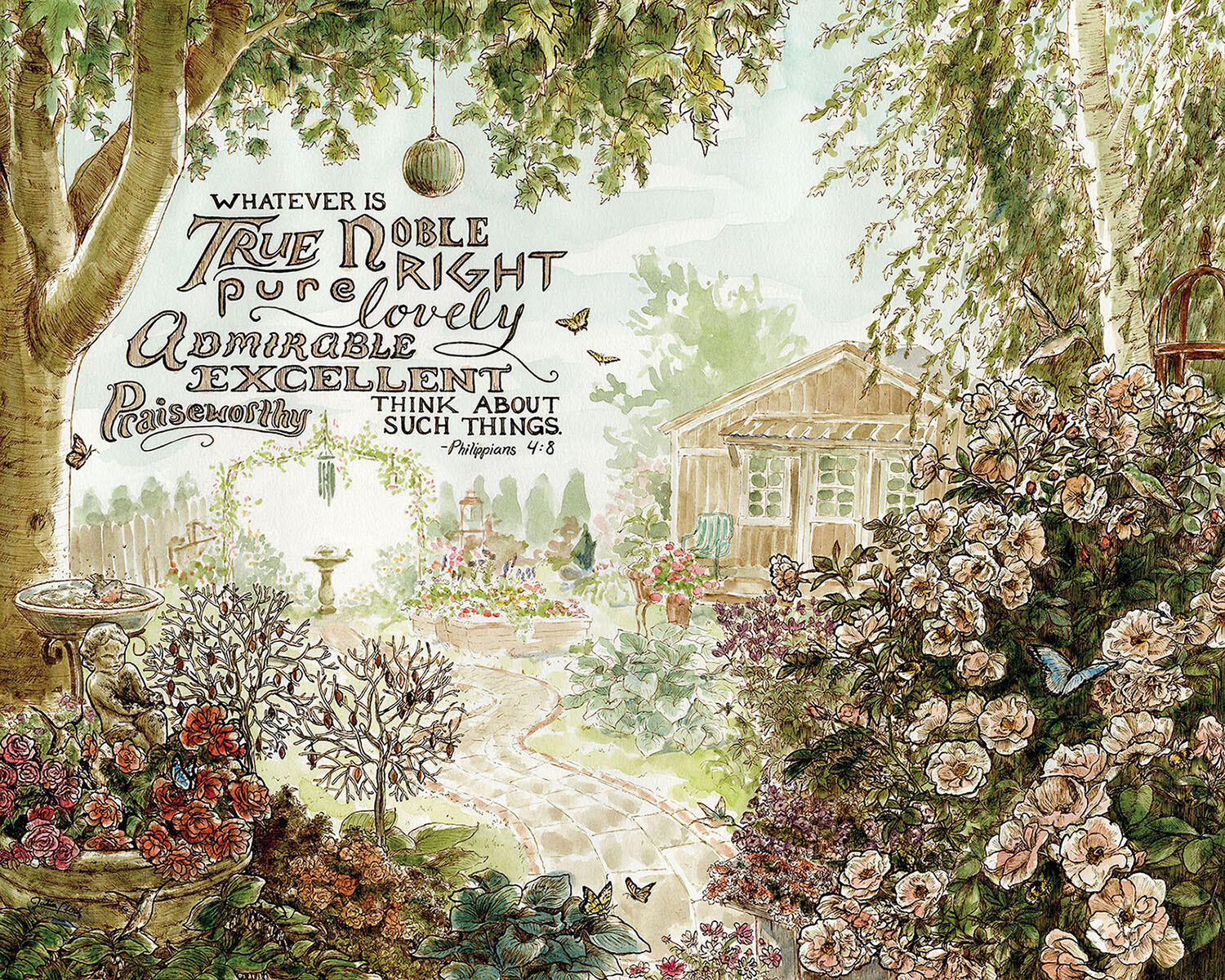 Pure & Lovely Garden, Watercolor and Ink, 2025.