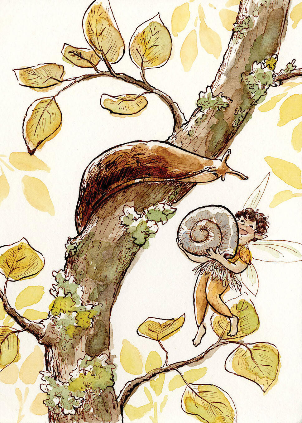 The Fairy and the Slug, Watercolor and Ink, 2025.