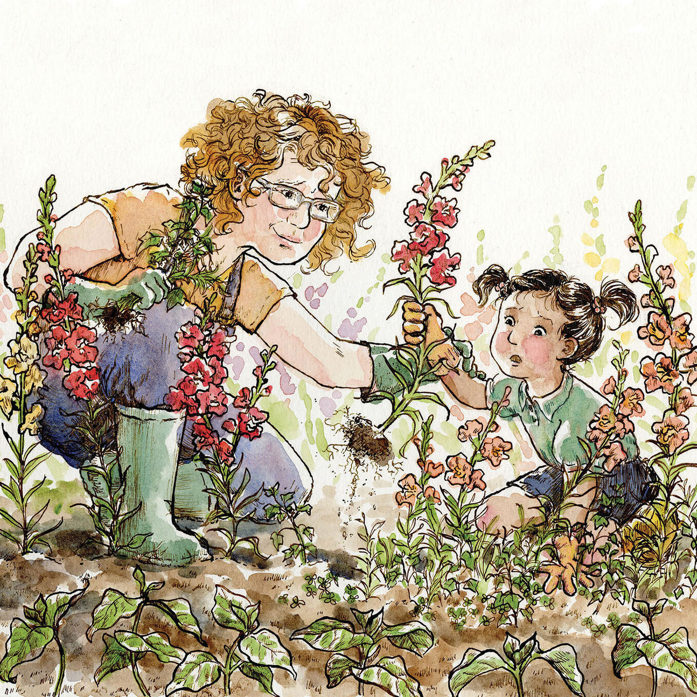 Mishaps in Weeding, Watercolor and Ink, 2025.