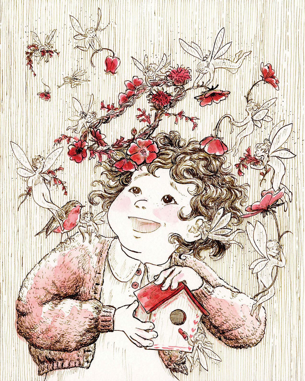 Crown of Scarlet Flowers, Watercolor and Ink, 2025.